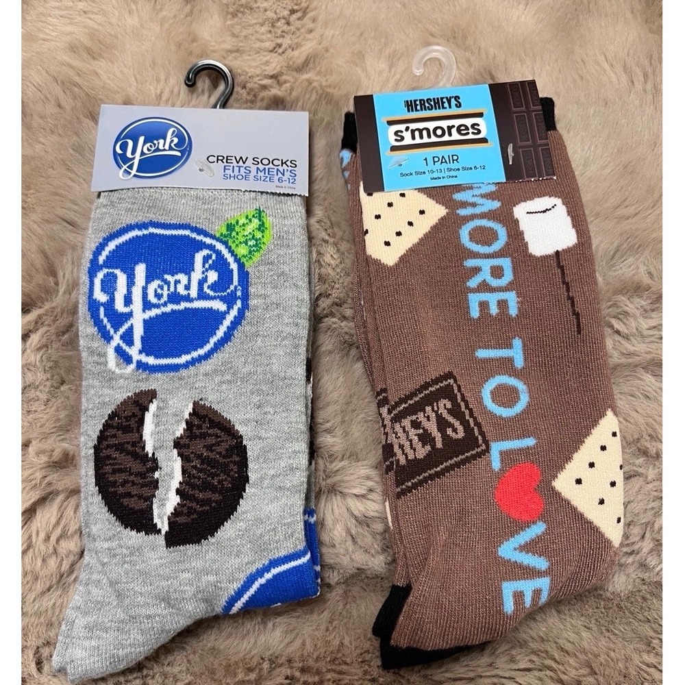 New 2-Pair York & Hershey's S'mores Crew Socks Size 6-12